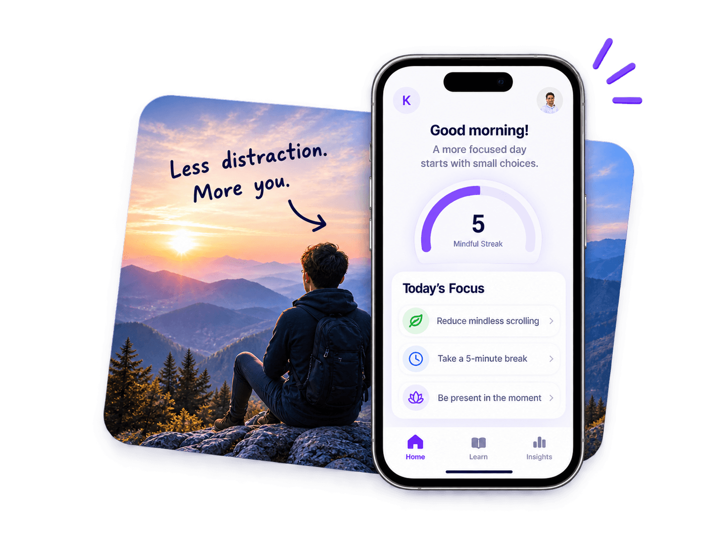 Illustration representing intentional focus and calmer technology habits