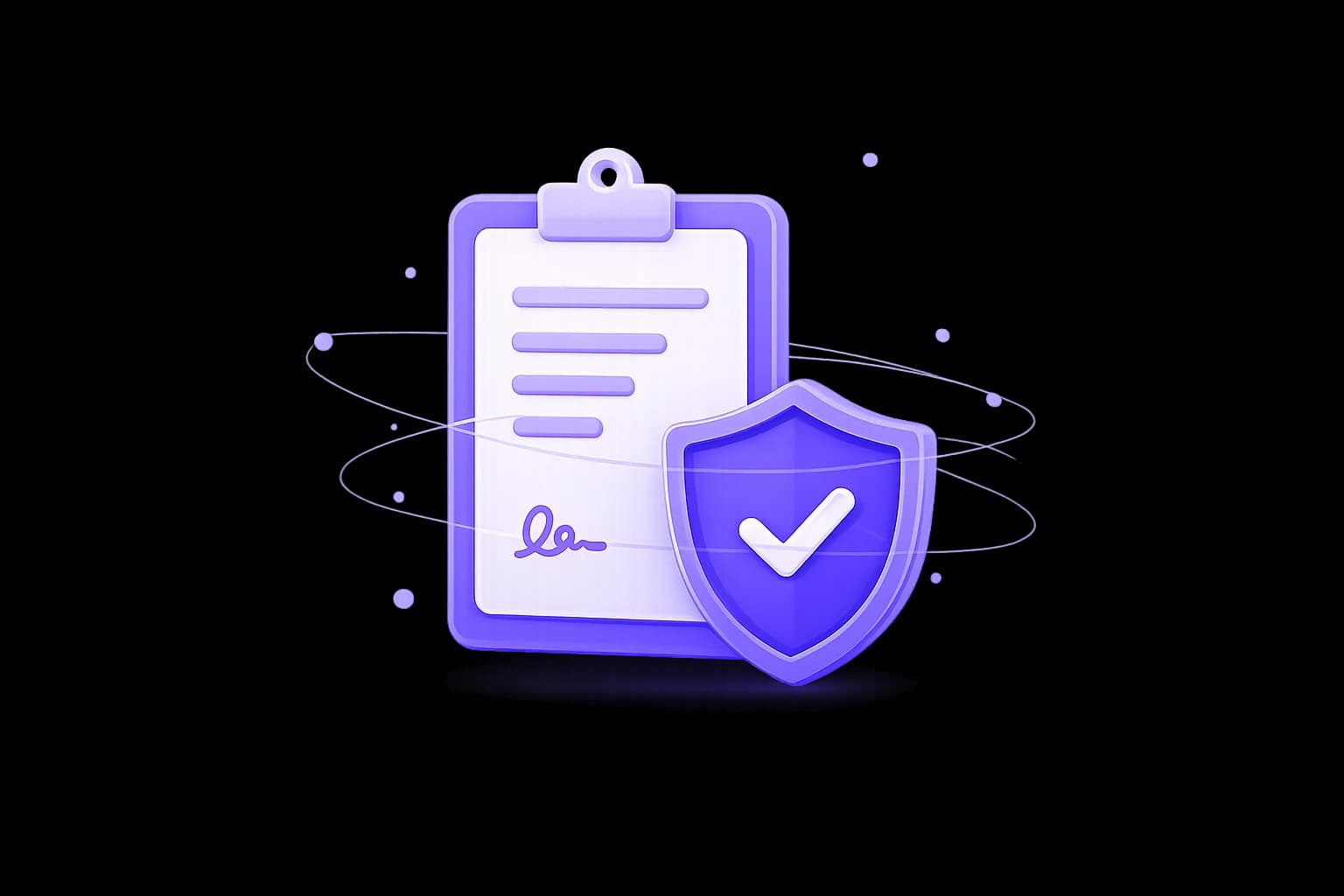 Clipboard document with a protective shield and checkmark representing terms and conditions